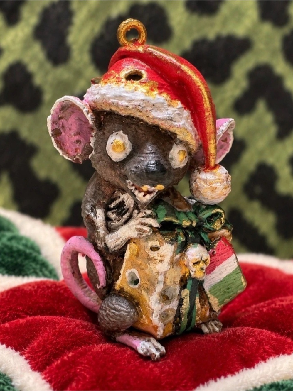 Mouse Christmas Ornament Brown & Red